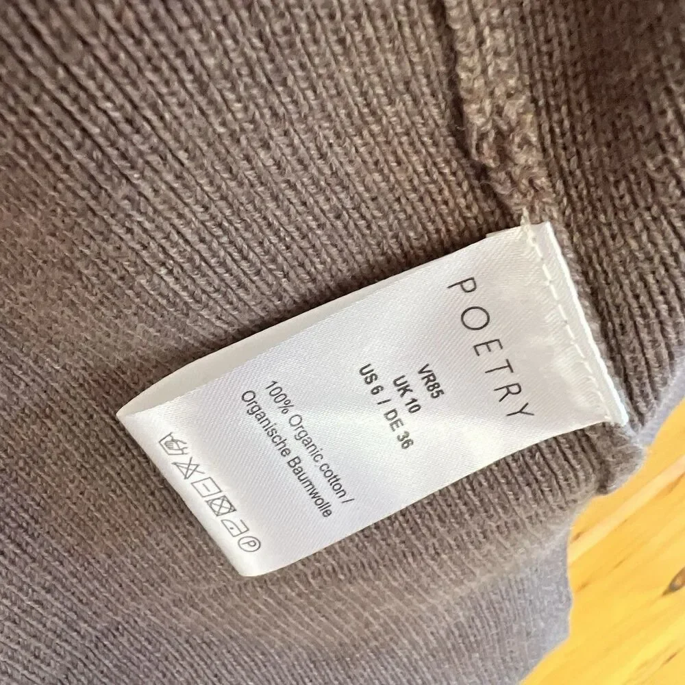 Poetry Cardigan Sweater 6 Organic Cotton Nutmeg Long Sleeve Pockets Minimalist - Picture 4 of 5